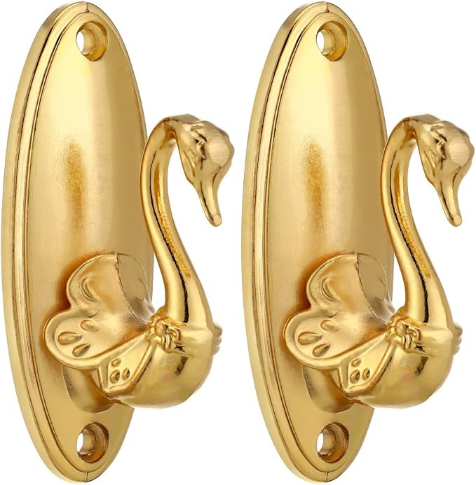 Curtain Holdbacks Pair of Vintage Swan Style Drapery Tieback Hooks (Golden) | Amazon (US)