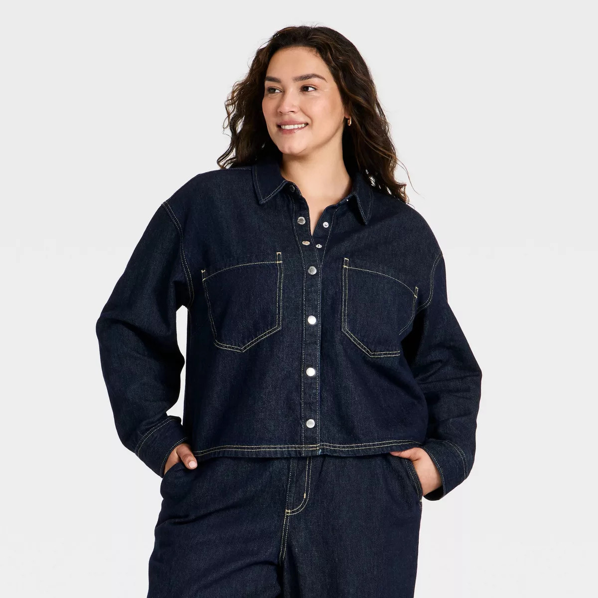 Women's Lightweight Essential Shirt - Universal Thread\u2122 Dark Wash 1X | Target