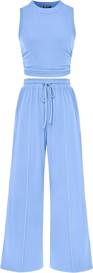 PRETTYGARDEN 2 Piece Sets for Women Summer Casual 2025 Spring Sleeveless Tank Ribbed Travel Vacat... | Amazon (US)