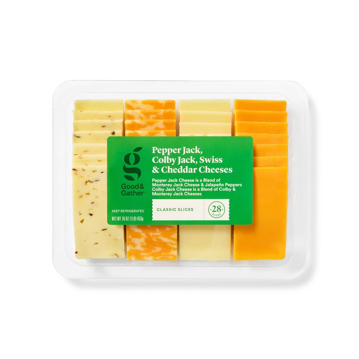 Pepper Jack, Colby Jack, Swiss & Cheddar Cheese Slice Party Tray - 28ct/16oz - Good & Gather™ | Target