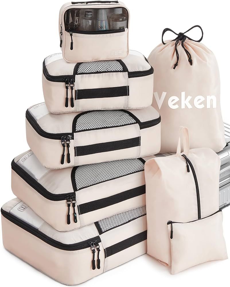 Amazon.com: Veken 8 Set Packing Cubes for Suitcases, Travel Bag Organizers for Carry on Luggage, ... | Amazon (US)