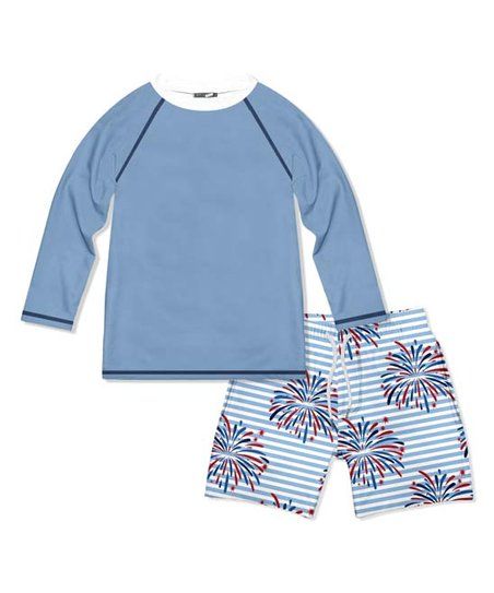Millie & Maxx Light Blue Stripe Firework Long-Sleeve Rashguard Set - Infant, Toddler & Boys | Zulily