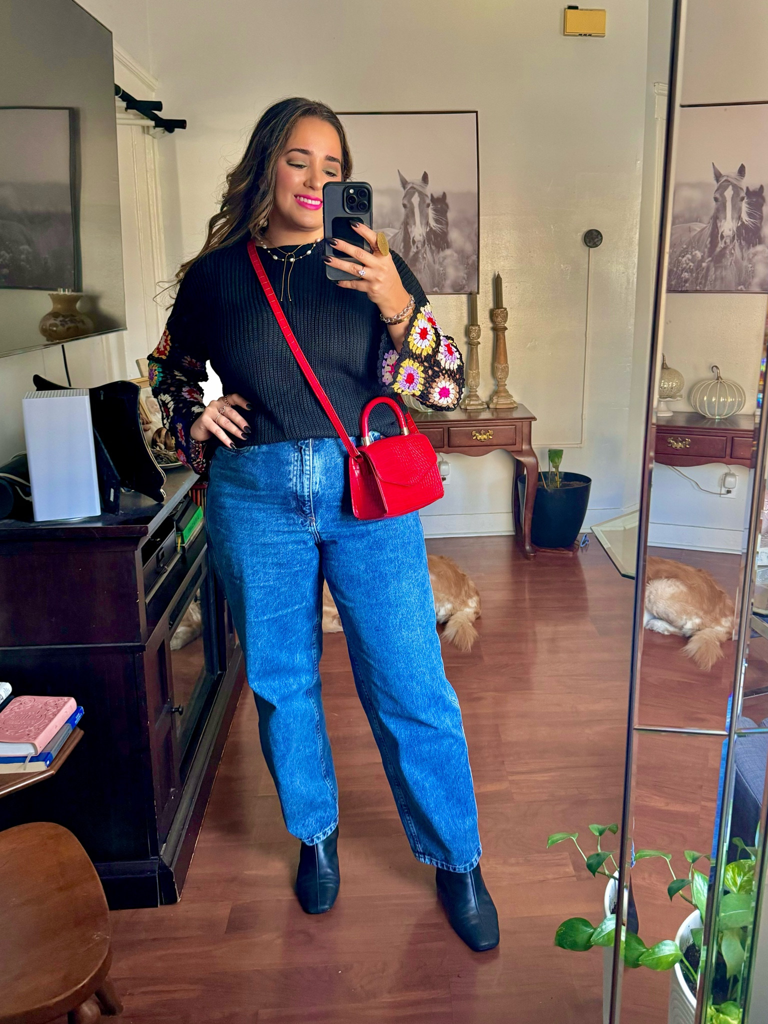 In love with this OOTD with jeans to run errands. Let me know in the comments if you love the red bag pop of color?

#LTKHoliday #LTKWorkwear #LTKStyleTip
