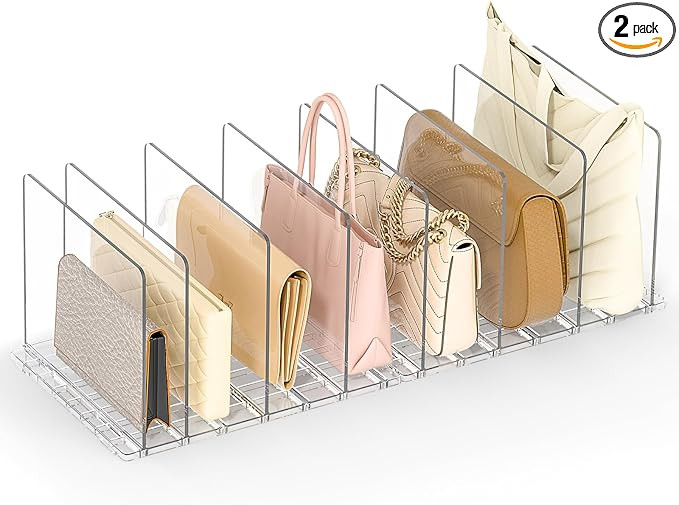 Bag Purse Organizer for Closet: Shelf Dividers Adjustable Acrylic Handbag Storage - Plastic Close... | Amazon (US)
