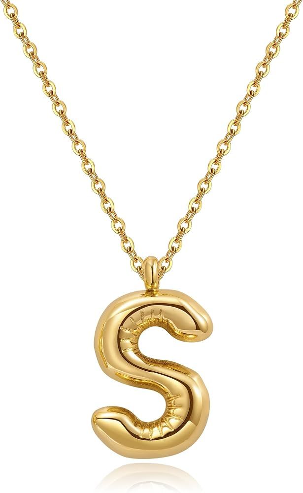 YeGieonr Initial Necklaces for Women, Dainty Gold Necklace with Bubble Letter, Stainless Steel Ne... | Amazon (US)