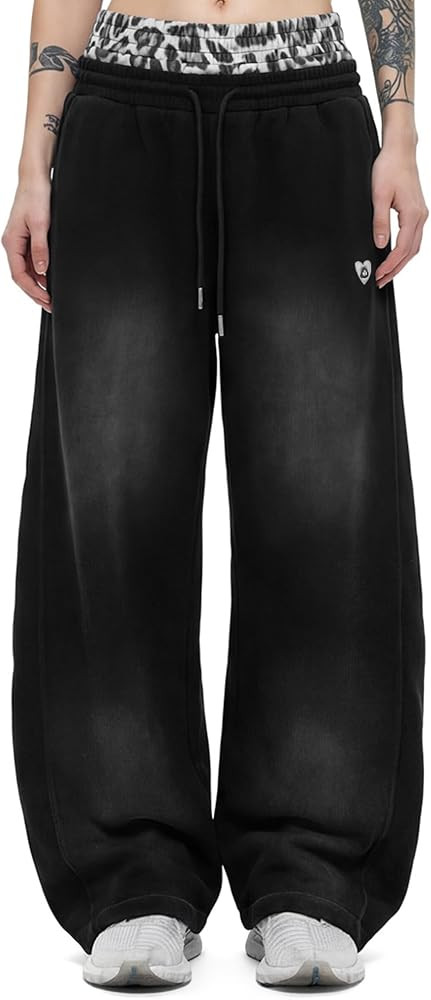 Aelfric Eden Leopard Double Waist Baggy Sweatpants Wide Leg Casual Pants with Pockets Unisex | Amazon (US)