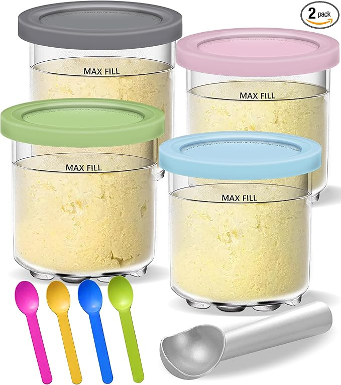Creami Pints and Lids for Ninja - 4 pack Creamy Icecream Containers Cups Jars Tubs Canisters Set,... | Amazon (US)