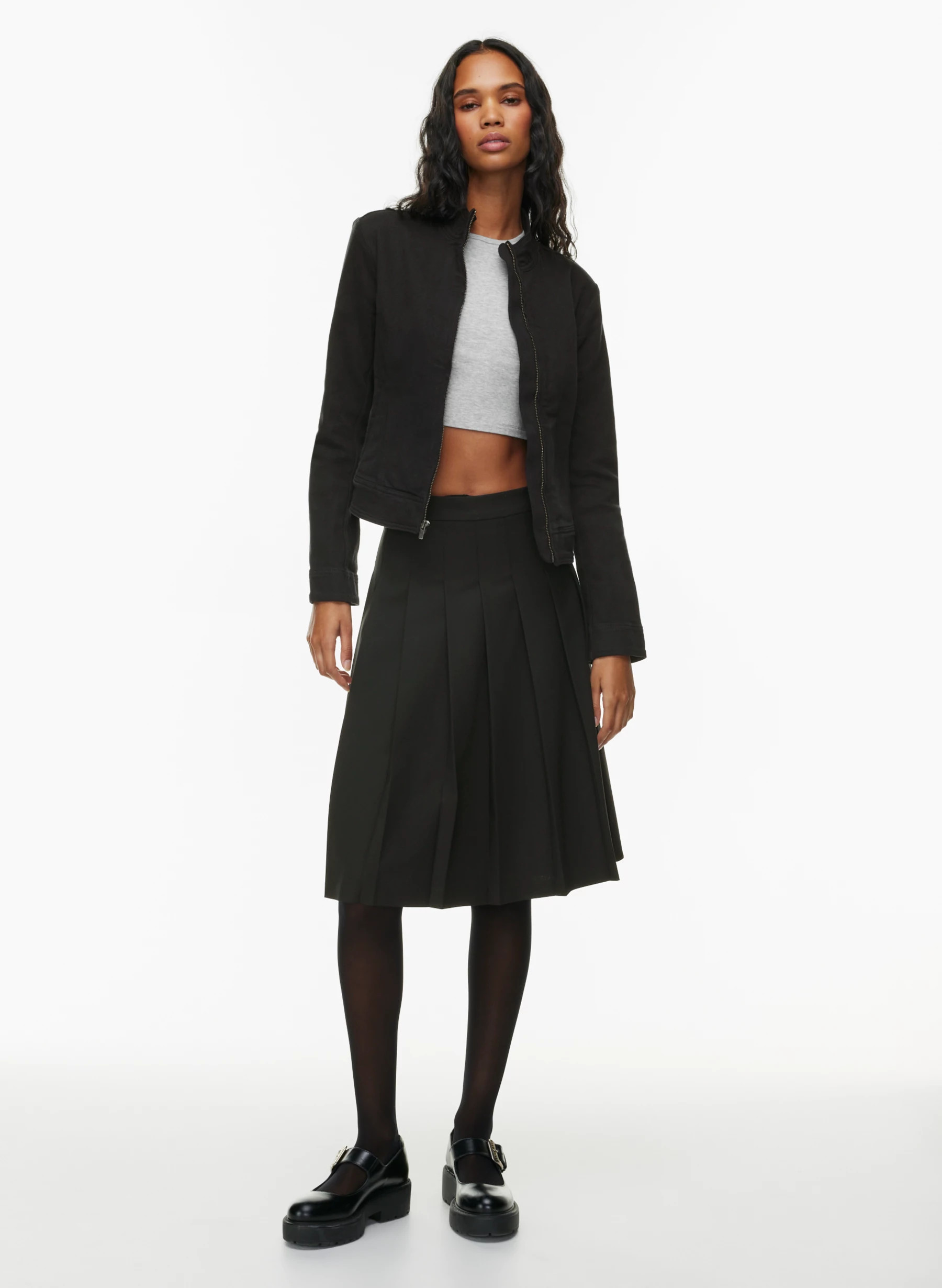 OLIVE MIDI PLEATED SKIRT | Aritzia