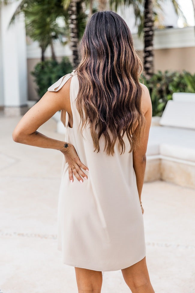 Thriving All Night Beige One Shoulder Dress | The Pink Lily Boutique