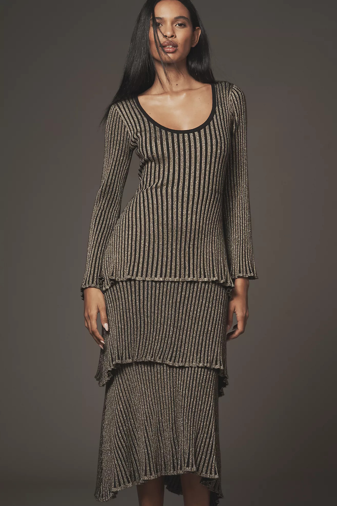 Siempre Tiered Shimmer Midi Dress | Anthropologie (US)