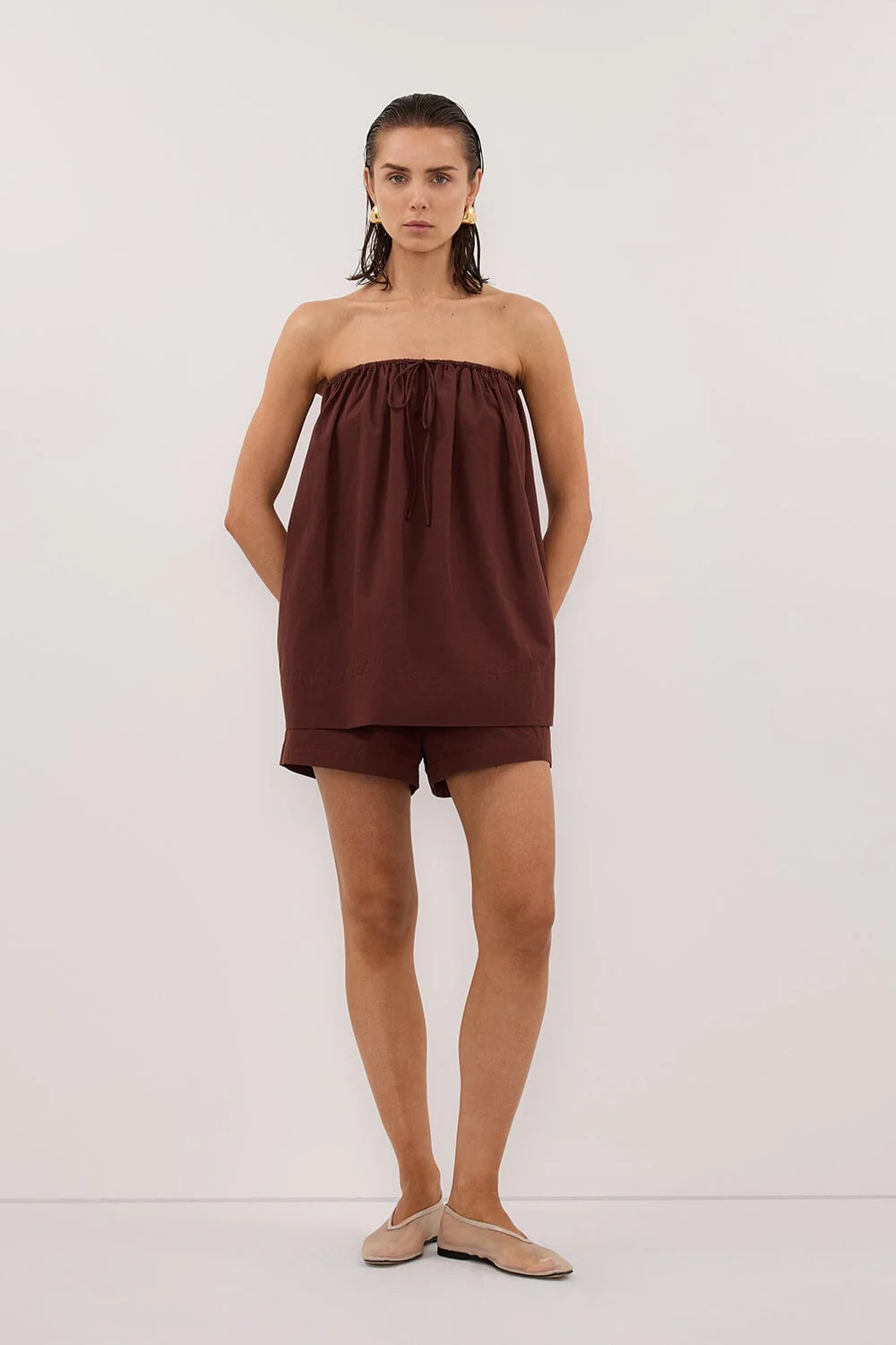 SOMMER CINNAMON STRAPLESS POPLIN TOP | DISSH
