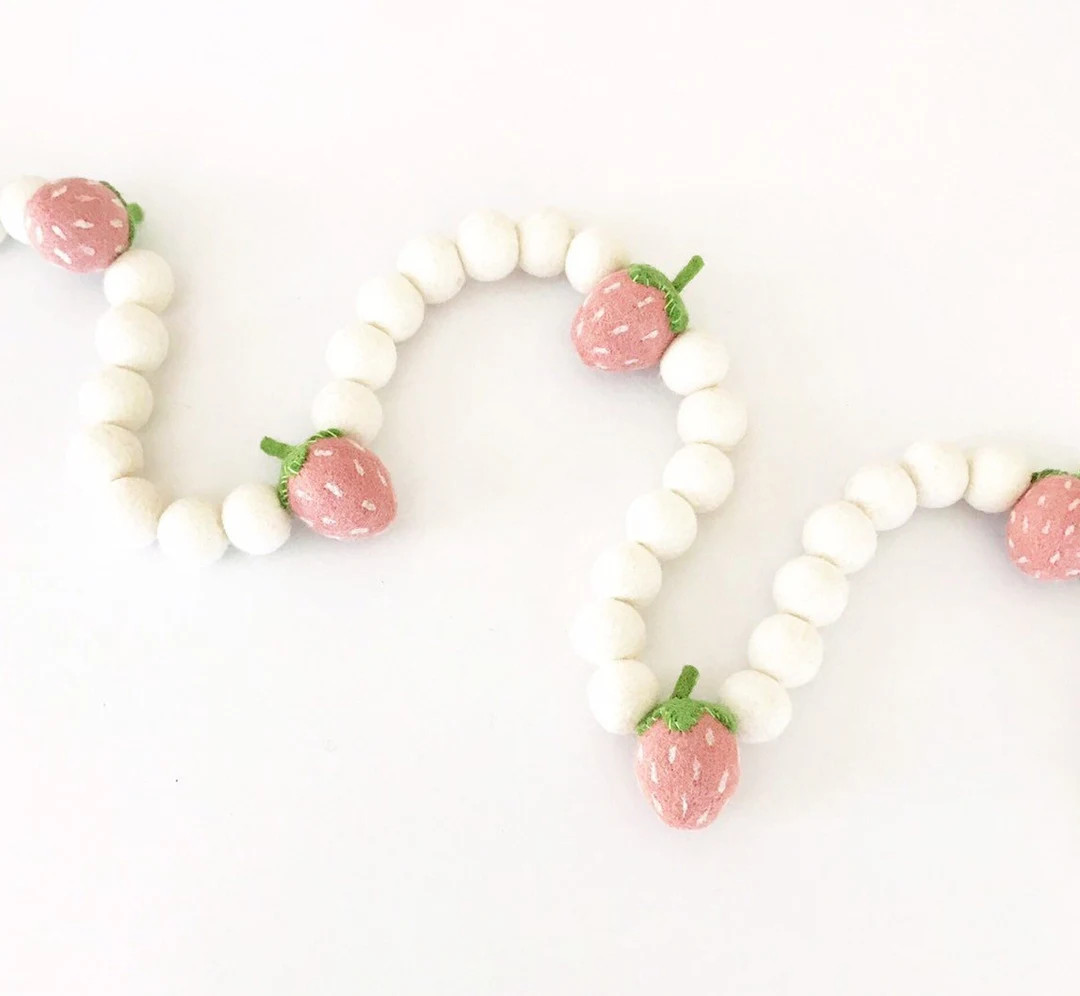 Strawberry Felt Ball Garland | Strawberry Party Decor | Felt Strawberries | Strawberry Banner | B... | Etsy (US)