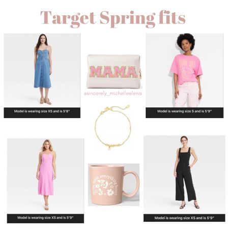 Target spring fits including a denim dress, blink 182 pink top, pink dress, and black jumpsuit. 

#LTKStyleTip #LTKFamily #LTKFindsUnder100