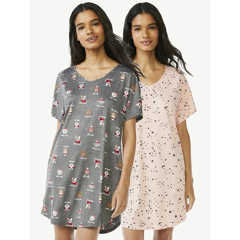 Joyspun Women's Short Sleeve Sleep Shirts, 2-Pack, Sizes up to 3X - Walmart.com | Walmart (US)