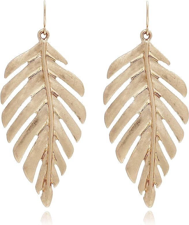 Boho Artistic Vintage Leaf Metal Dangle Drop Statement Earrings for Women | Amazon (US)