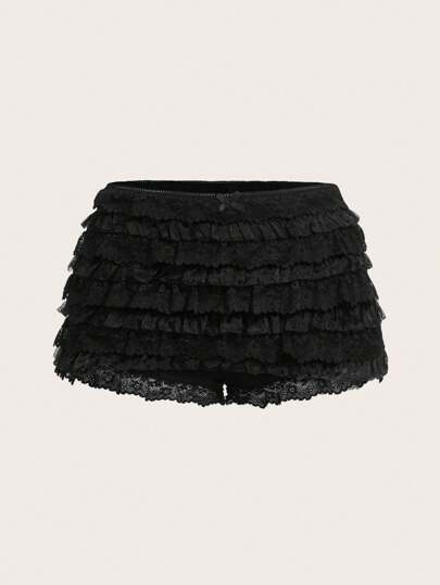 SHEIN ICON Ladies' Multi-Layer Frill Hem Low-Rise Y2K Concert Going Out White Ruffle Shorts | SHEIN