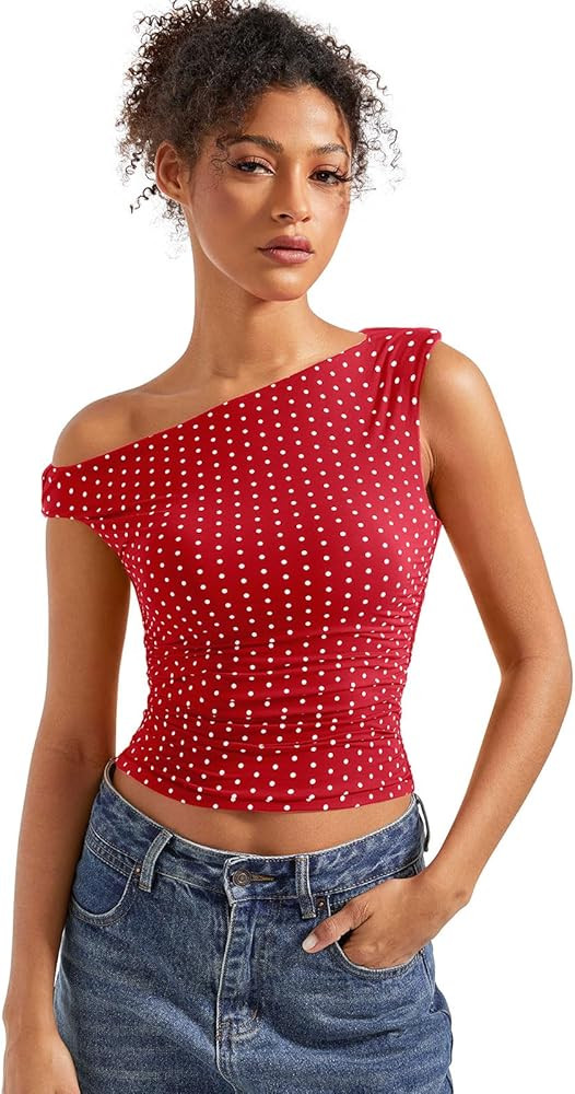 SUUKSESS Women Off Shoulder Tops Sleeveless Shirts Y2K Going Out Crop Tank Top | Amazon (US)