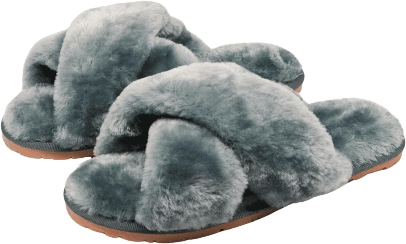 Women's Slippers Fuzzy Fluffy Memory Foam House Shoes Cross Band Indoor and Outdoor | Amazon (US)