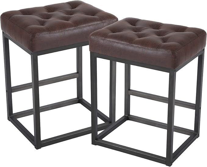 Counter Height Bar Stools Set of 2 Industrial Stools Geometric Upholstered Barstools, 24 Inch Mid... | Amazon (US)