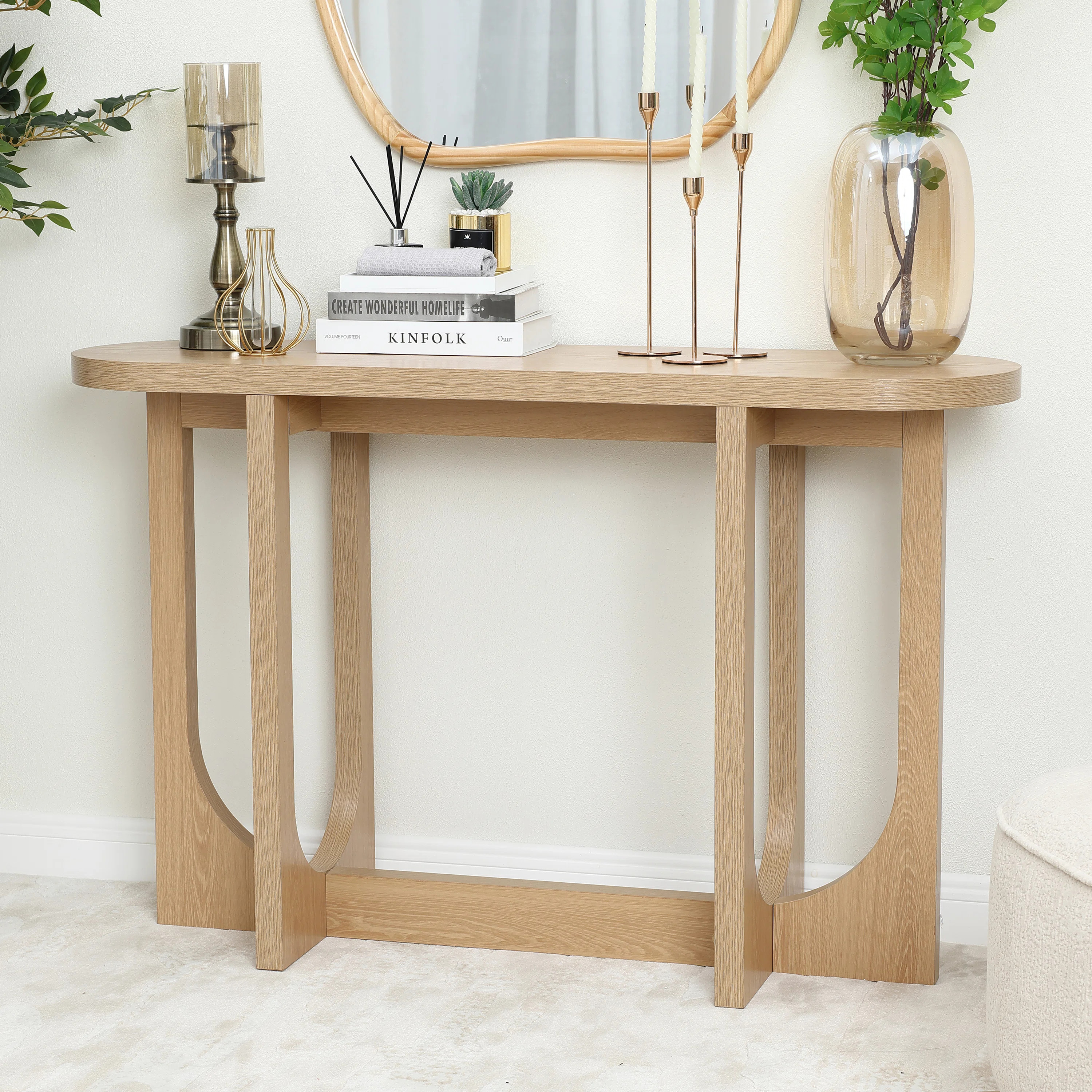 Natural Finish MDF Wood 47-Inch Long Oval Console Table | Wayfair North America