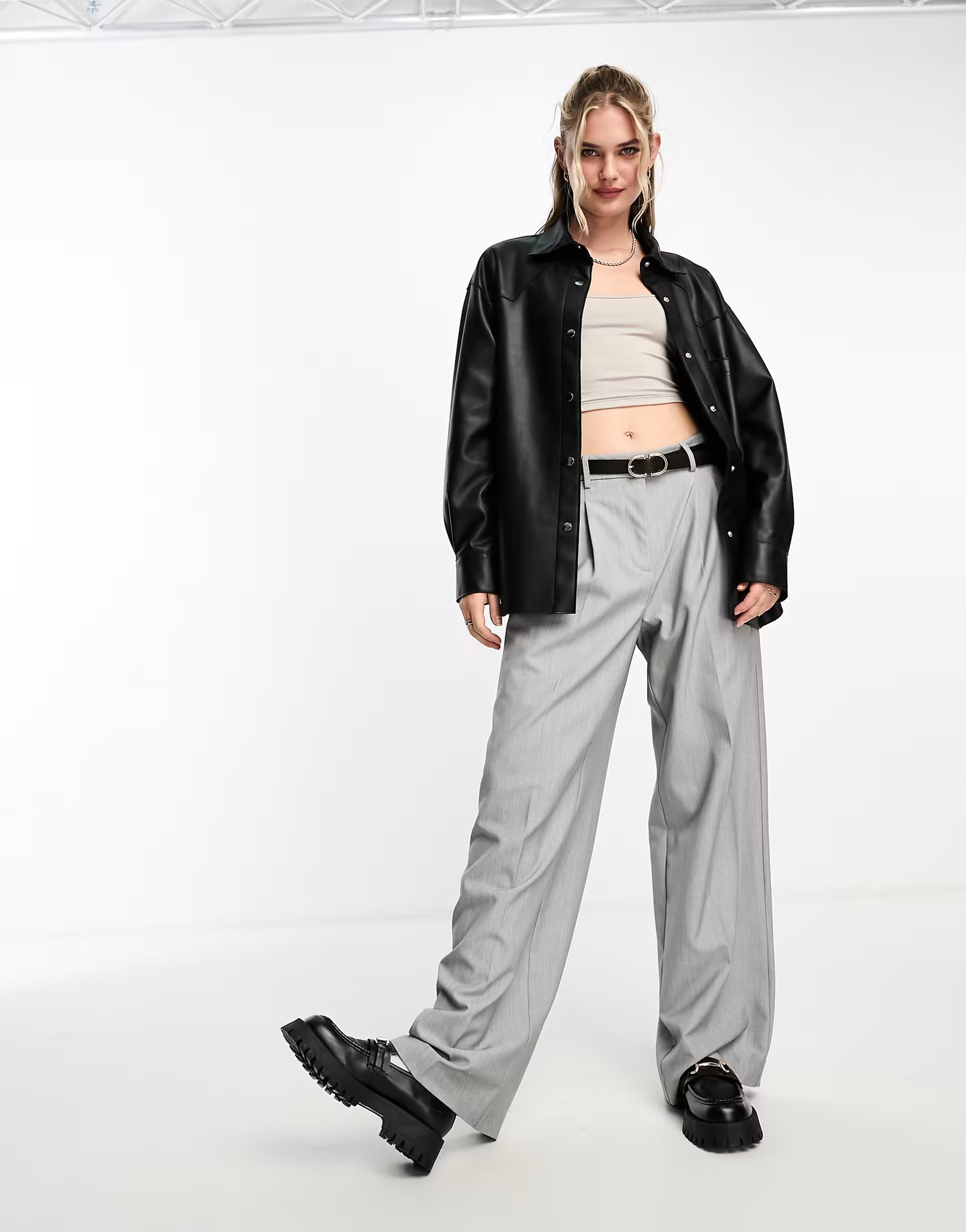 Pull&Bear faux leather overshirt in black | ASOS (Global)