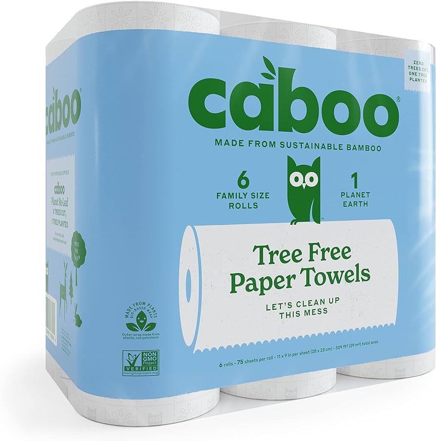 Caboo 100% Bamboo Paper Towels, 6 Rolls, Tree Free, Eco Friendly, Earth Friendly, Sustainable Kit... | Amazon (US)