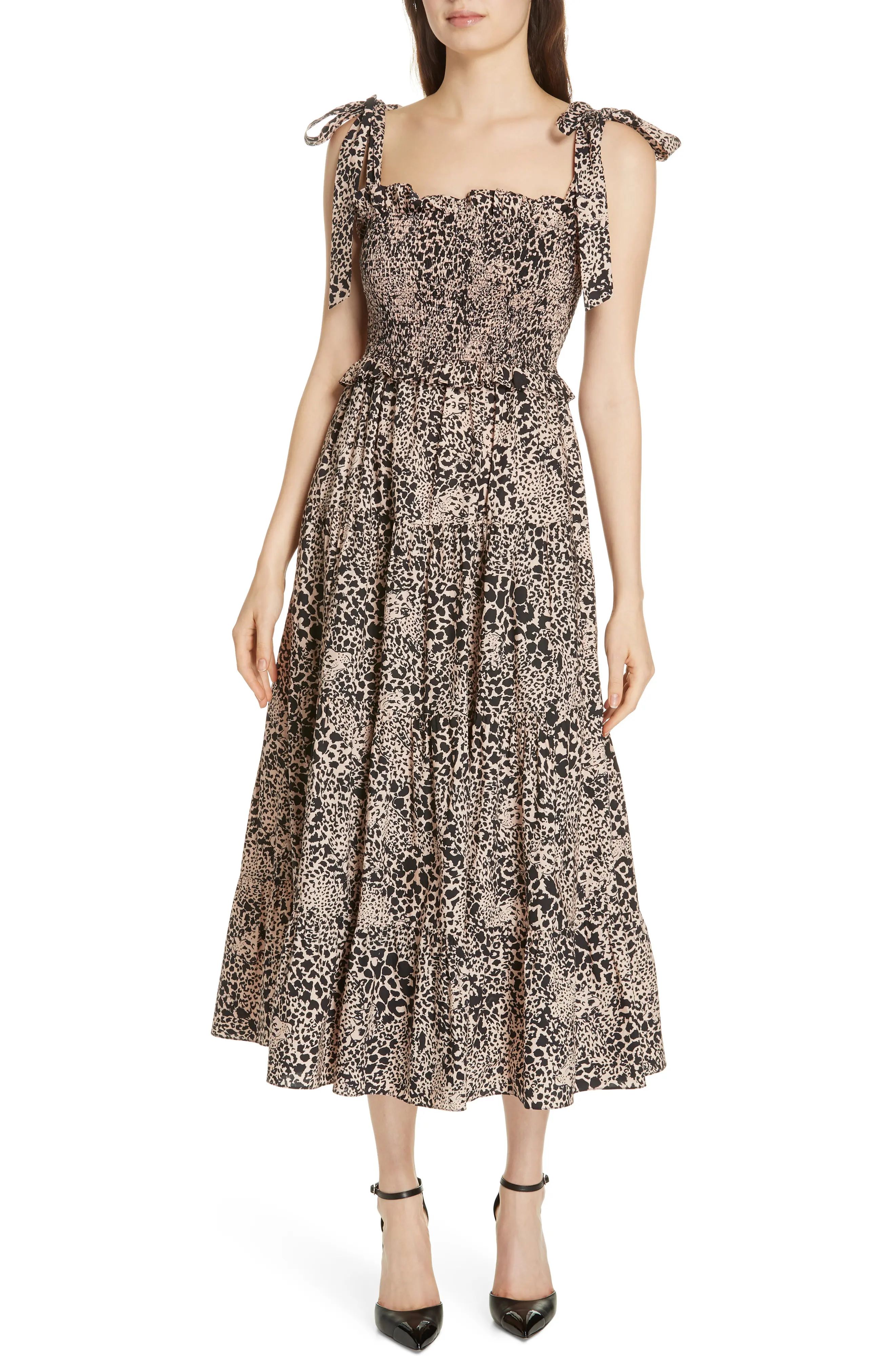 Rebecca Taylor Leopard Print Smocked Dress | Nordstrom