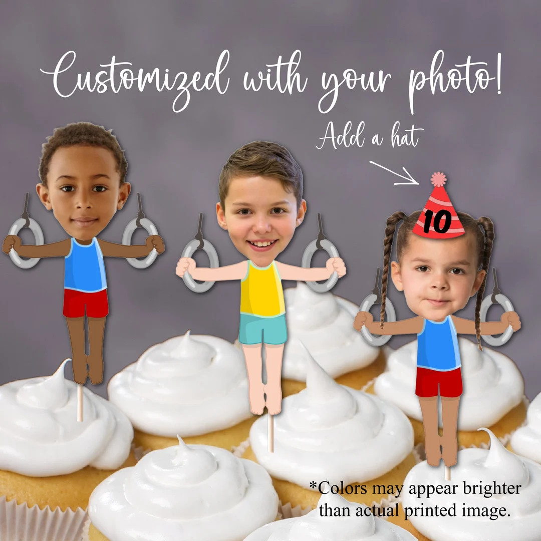 Gymnastics Ring Cupcake Toppers, Custom Photo Topper, Fitness Decorations, Personalized Toppers, ... | Etsy (US)