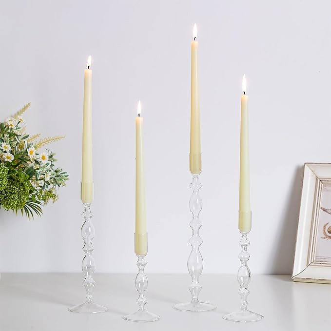 Hewory Glass Candle Holder Set: 4PCS Clear Glass Candlestick Holders Vintage Taper Candle Holders... | Amazon (US)