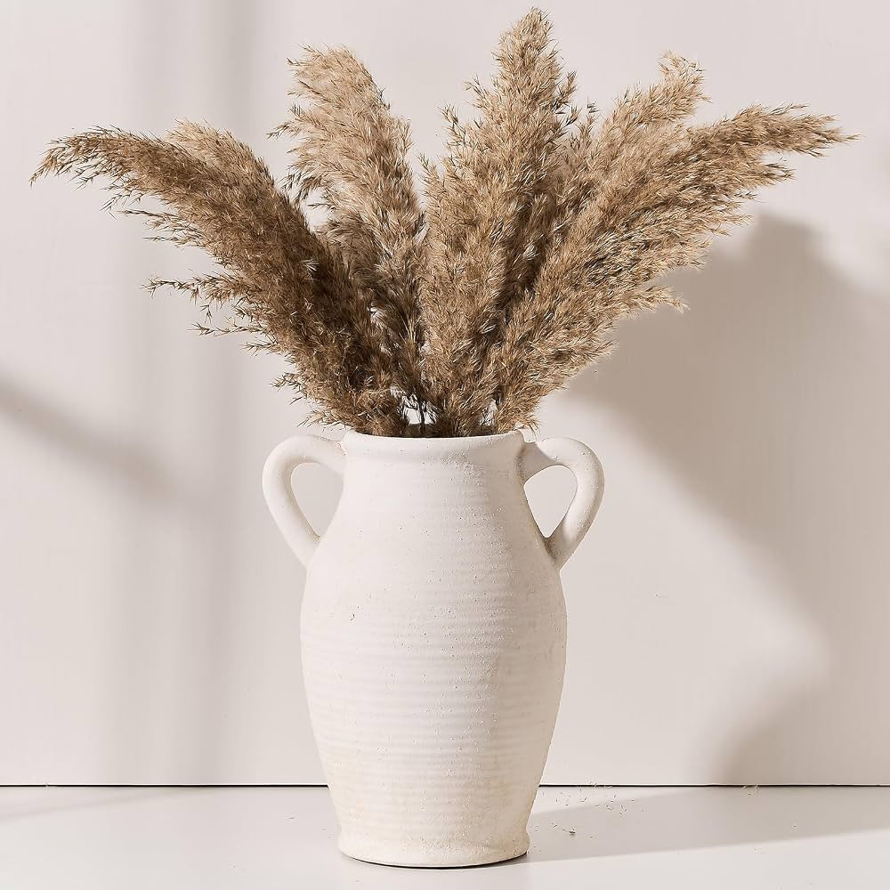 Jarrón rústico grande de cerámica con 2 asas, florero de granja de 9.8 pulgadas, minimalista p... | Amazon (US)