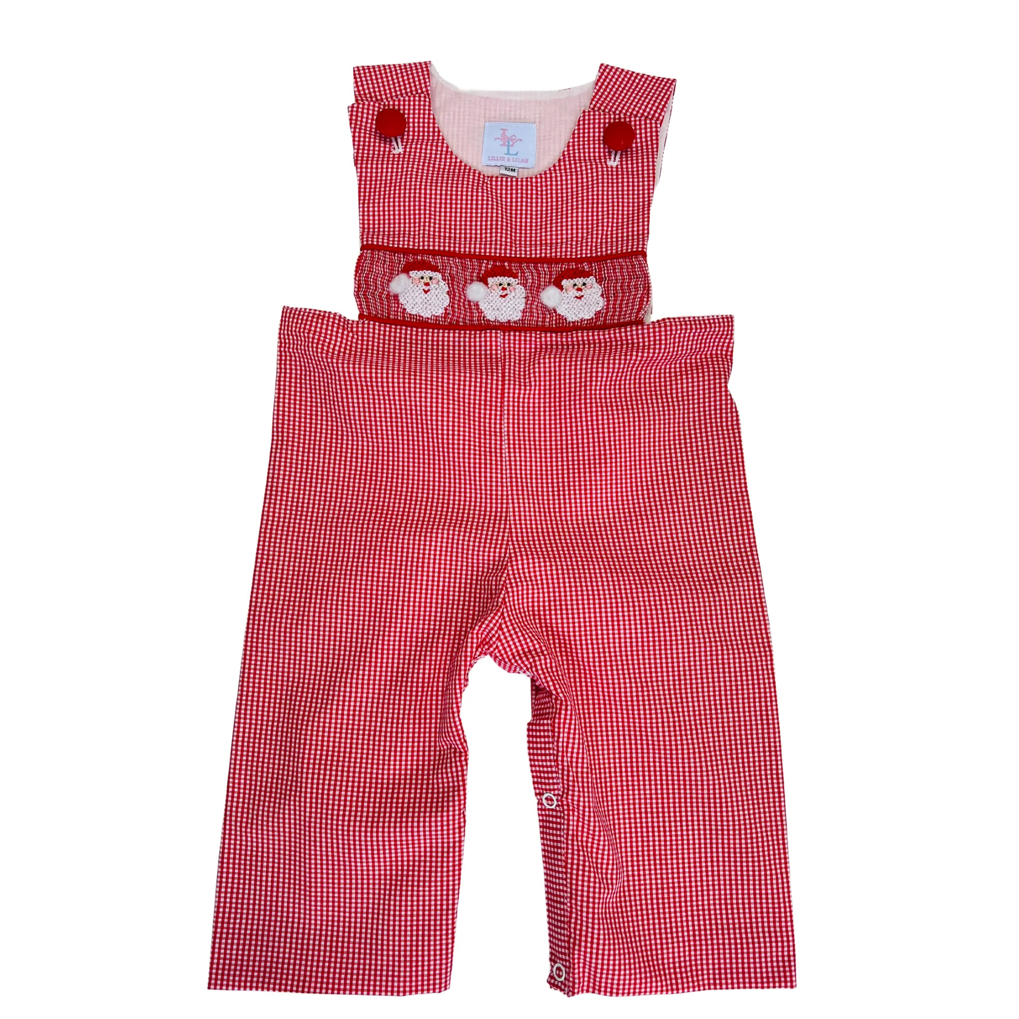 PRE-ORDER Red Gingham Santa Smocked Longall | Lillie & Lilah