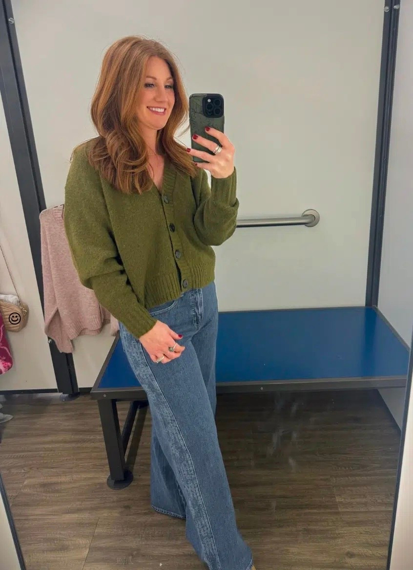 Another casual outfit idea from Old Navy, styling these fun wide leg jeans. Cardigan size XS | Jeans size 2

#LTKPetite #LTKWorkwear #LTKOver40