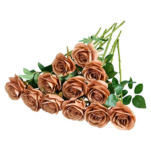Helera 12pcs Rose Artificial Flowers Fake Roses Dusty Orange Silk Roses Orange Silk Flowers Rose with Long Stems for Wedding Home Party Centerpieces Decorations | Amazon (US)