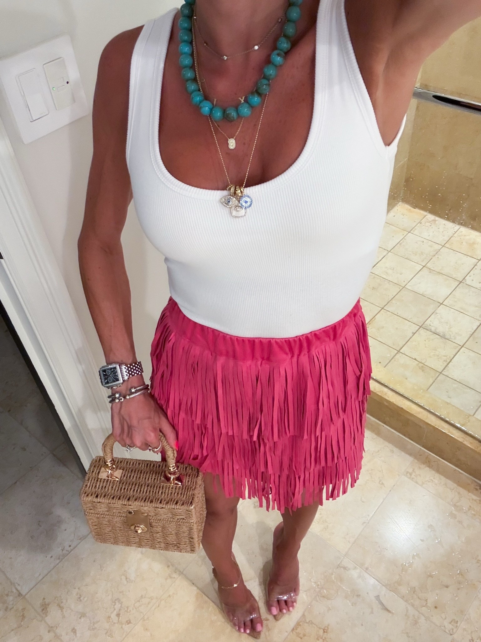 Pink fringe skirt with white tank size xxs

#LTKPetite #LTKSaleAlert #LTKootd