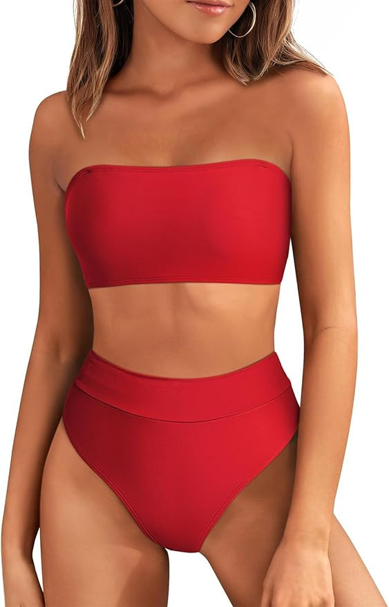 Pink Queen Women's Removable Strap Wrap Pad Cheeky High Waist Bikini Set Swimsuit | Amazon (US)