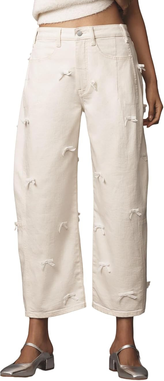 Kedera Mid Rise Barrel Jeans for Women Y2K Wide Leg Denim Pants Baggy Boyfriend Jeans with Bows | Amazon (US)
