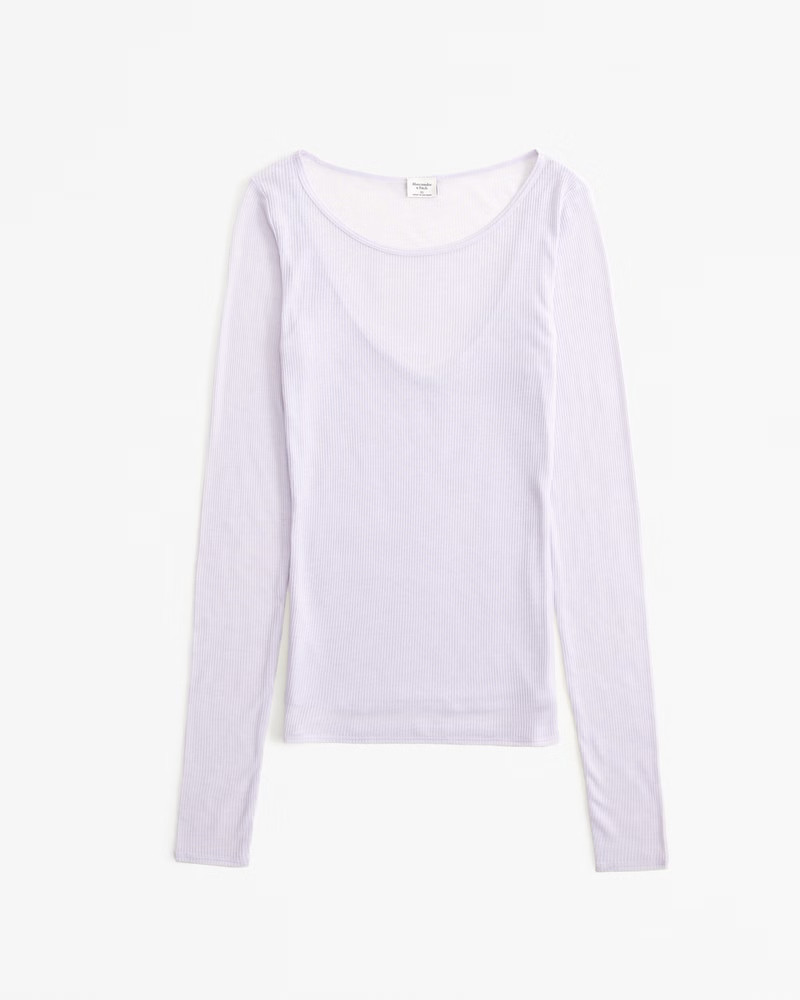 Long-Sleeve Sheer Rib Crew Top | Abercrombie & Fitch (US)