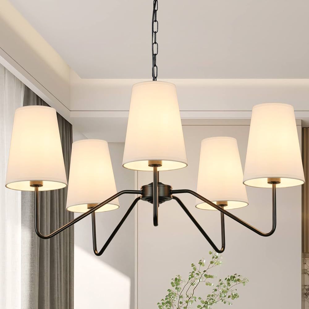 5-Light Modern Chandelier with White Shades, Classic Pendant Ceiling Light Fixture for Dining Roo... | Amazon (US)