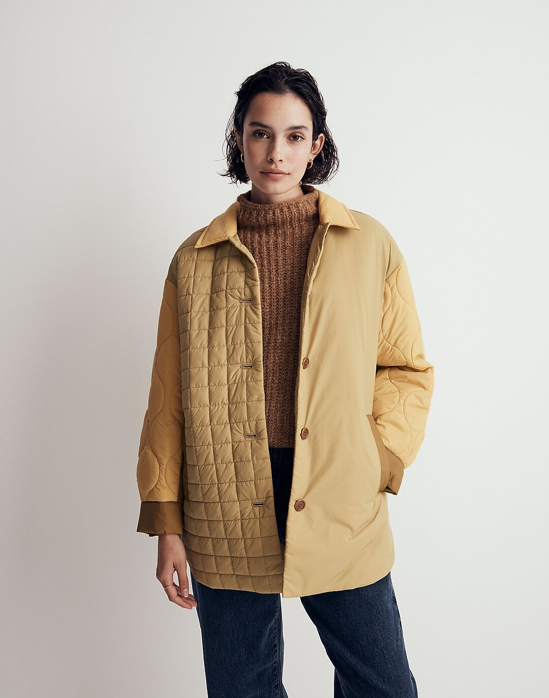 Mixed-Quilt Shirt-Jacket in Recycled Nylon | Madewell