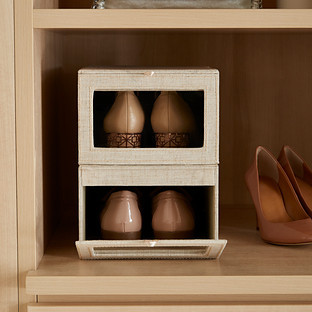 Cambridge Drop-Front Shoe Box Linen | The Container Store