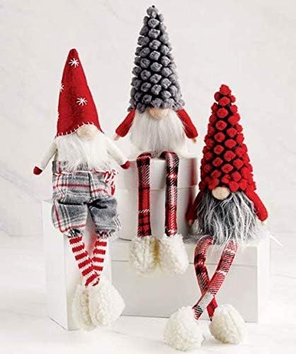 Mud Pie Christmas Home Decor Dangle Leg Gnome Sitters 3-pc Set Pinecone Hat 9" | Amazon (US)