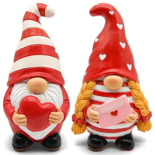 Uniboho Valentines Day Decor - Valentines Day Decorations - 2pcs Resin Valentines Day Gnomes with Heart and Envelope for Table Home Valentines Day Gifts for Him Her | Amazon (US)