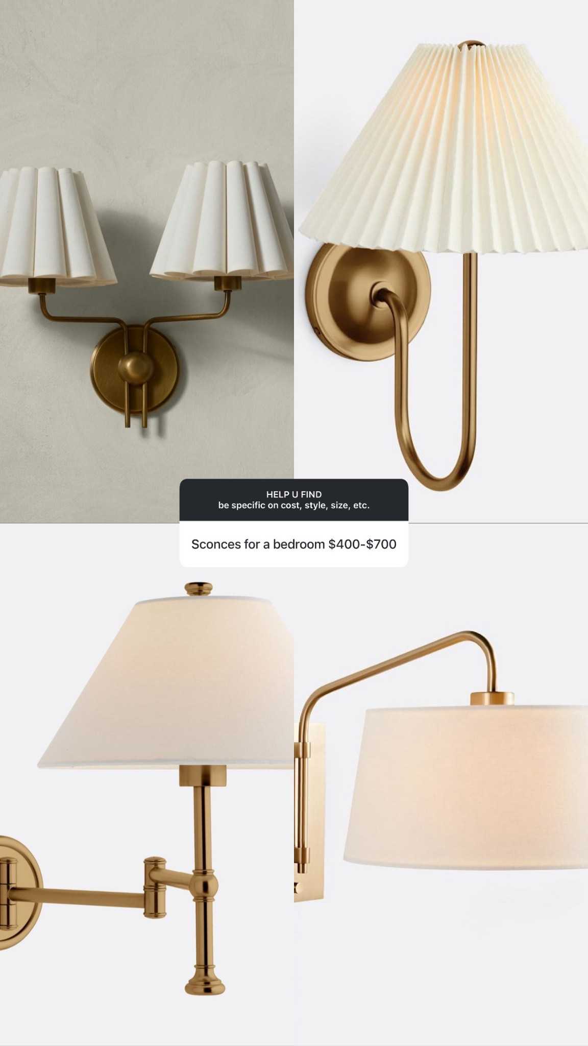 Bedroom walls sconces under $700


Home 
Home decor 
Modern organic European 

#LTKdayinmylife #LTKHome #LTKSaleAlert