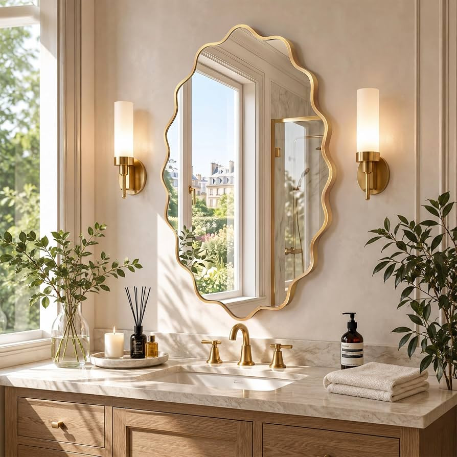 Oval Wall Mirror, 22" x 30" Gold Wavy Bathroom Mirror for Wall with Brushed Alloy Steel Frame&Sha... | Amazon (US)