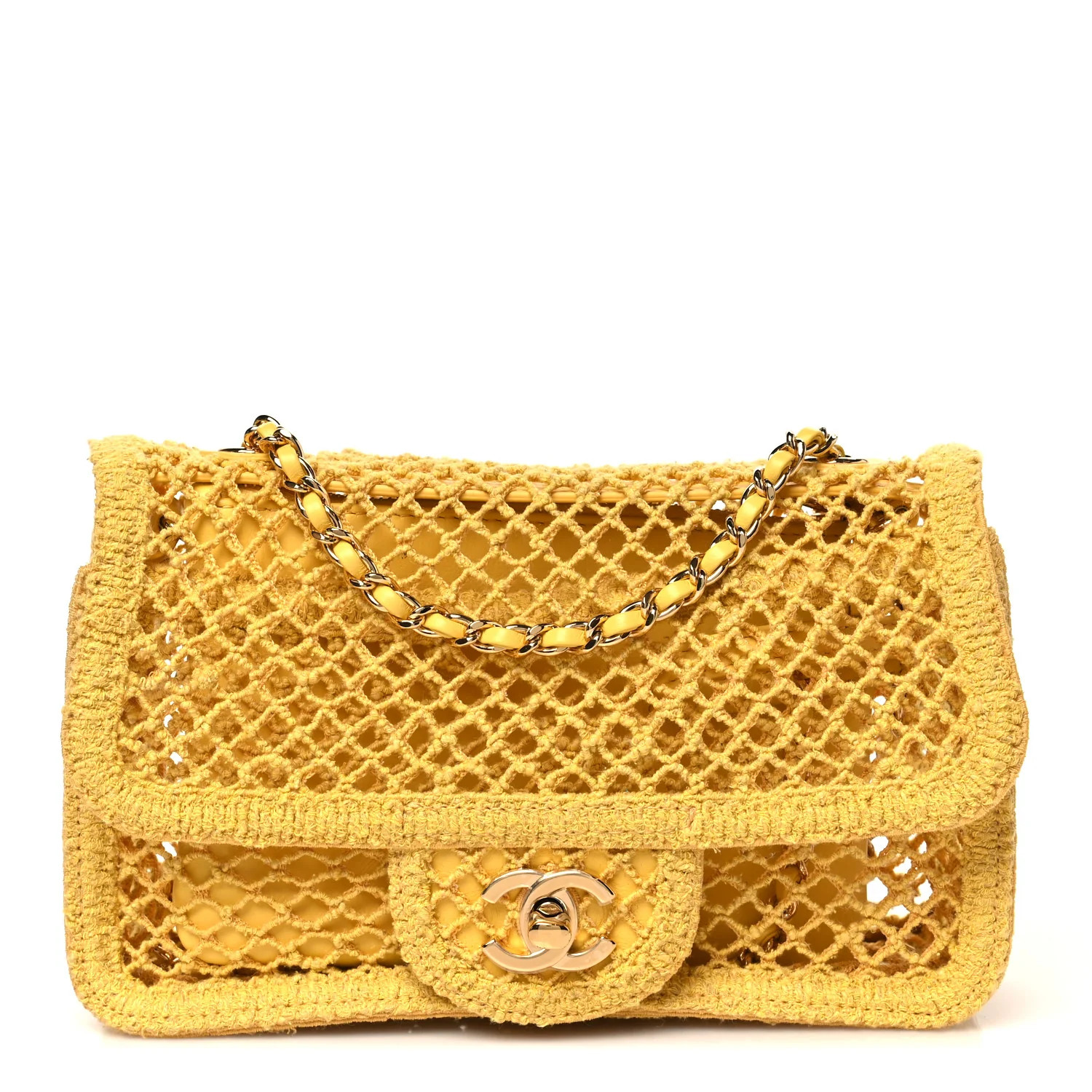 Mesh Macrame Small Flap Bag Yellow | FASHIONPHILE (US)