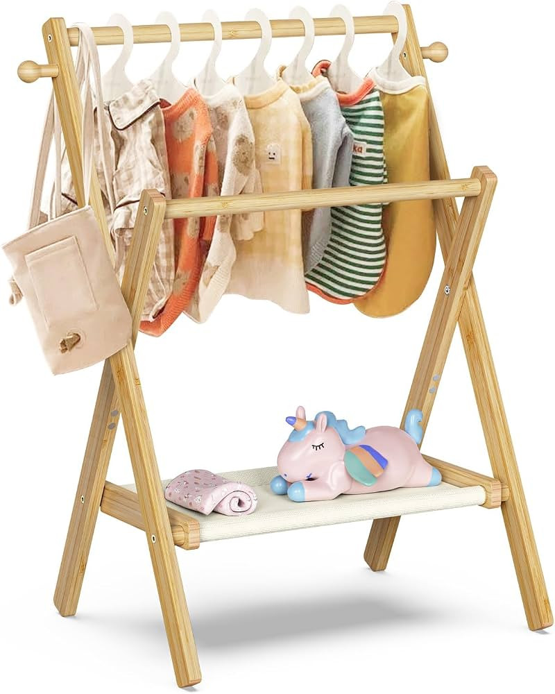 Baby Clothing Rack for Baby Shower Pets Dolls, Baby Clothes Rack with Storage Shelf & Double Rods... | Amazon (US)