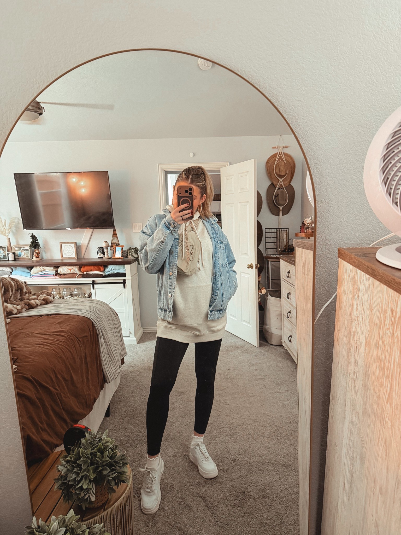 Hoodie and Jean jacket outfit. Maternity ootd. Maternity leggings 

#LTKBump #LTKTravel #LTKootd