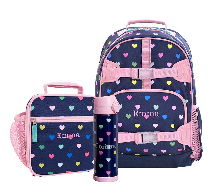 Mackenzie Navy Pink Multi Hearts Backpack & Lunch Bundle, Set of 3 | Pottery Barn Kids