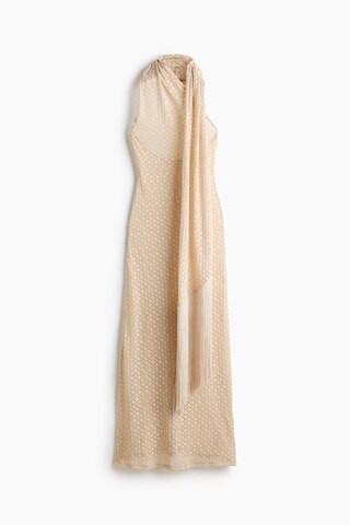 H & M - Crochet-Look Scarf-Collar Dress - Light Beige | H&M (US + CA)