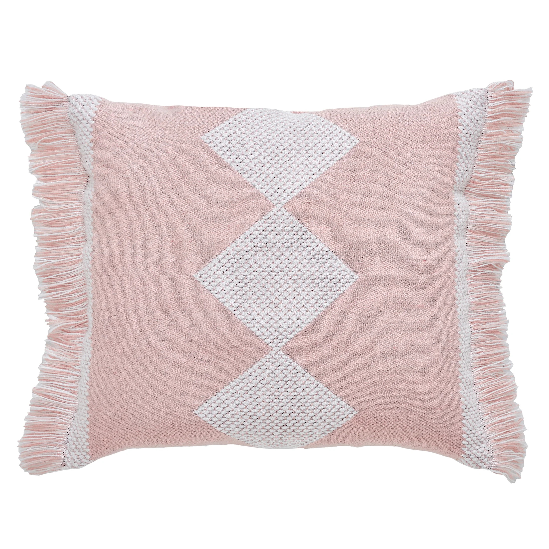 My Texas House 18" x 18" Diamond Fringe Peach Square Outdoor Decorative Pillow | Walmart (US)